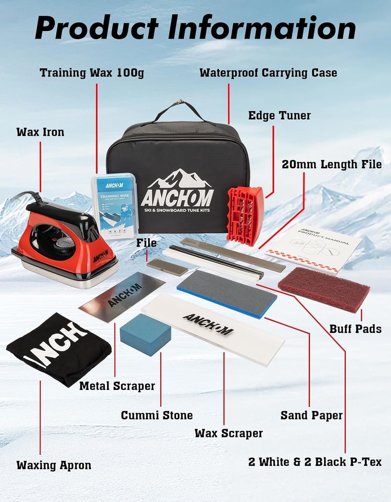 ANCHOM Store Ski Snowboard Tuning Kit, Complete Ski Snowboard Waxing Kit with Waxing Iron, Wax, Edge Tools, Carry Bag, Base Repair, Professional Tuning Equipment - Image 2